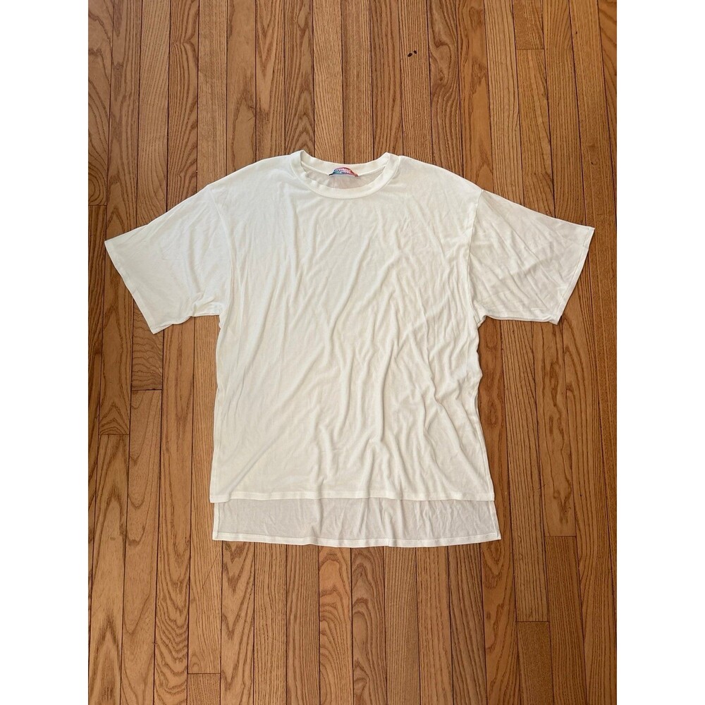 Women's boxy tee tshirt tunic top white oversized side slit crew neck boutique